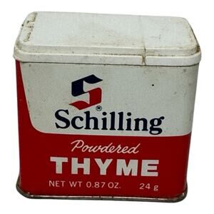 VINTAGE Schilling Ground Thyme Red + White Spice Tin 0.87 oz 24 g